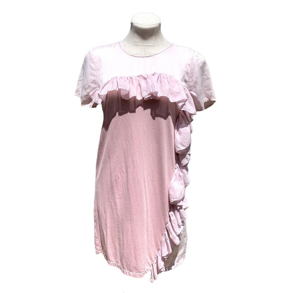 Clu Blush Pink Silk Shift Dress Cascade Ruffles Small